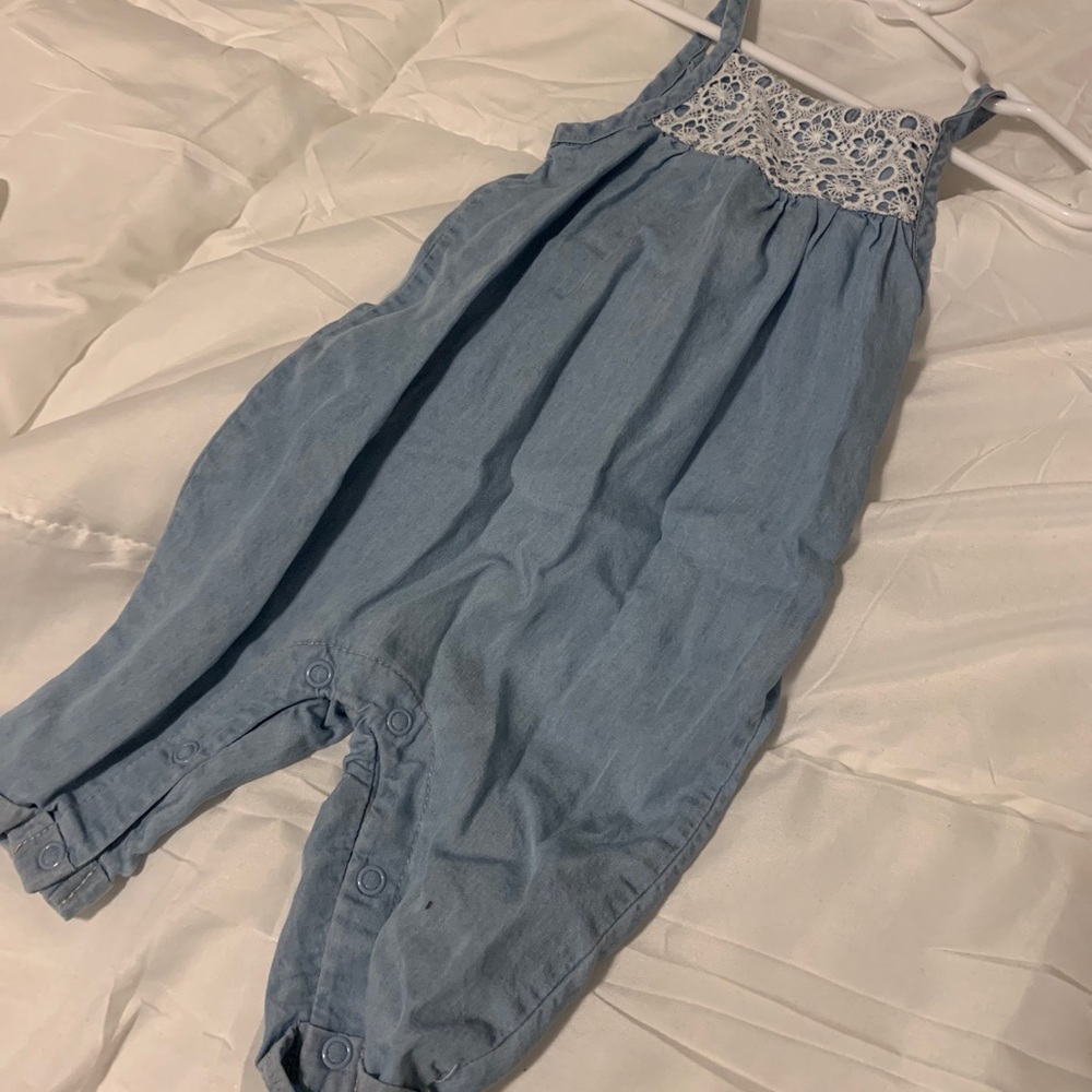 First Impressions Play 3-6 M denim jumpsuit